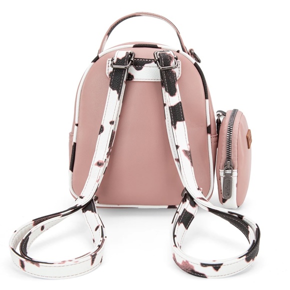 Wrangler Cow Print Trimmed Mini Backpack With Coin Pouch - Pink - Picture 2 of 5